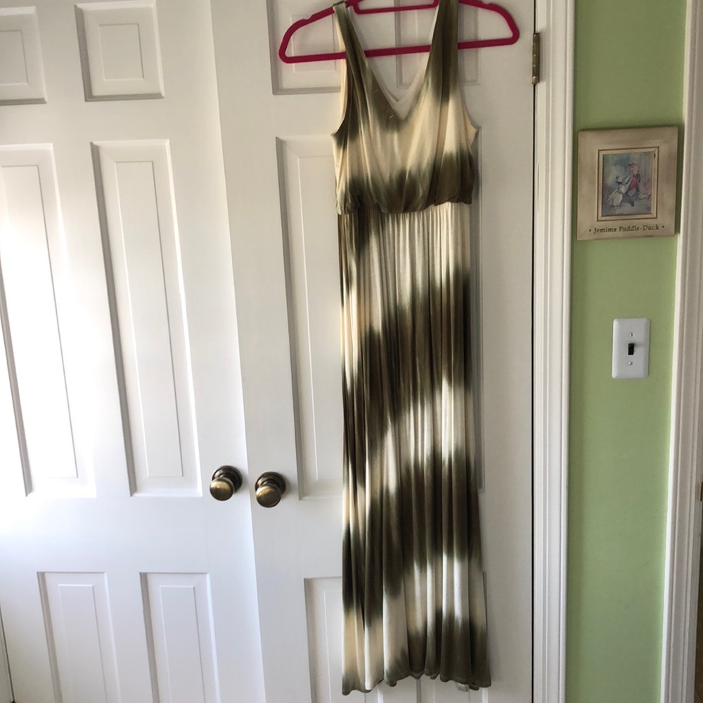 Olive green and cream maxi dress